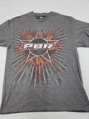 Professional Bull Riders PBR Graphic T-Shirt Men's L Heather Gray Cotton Blend